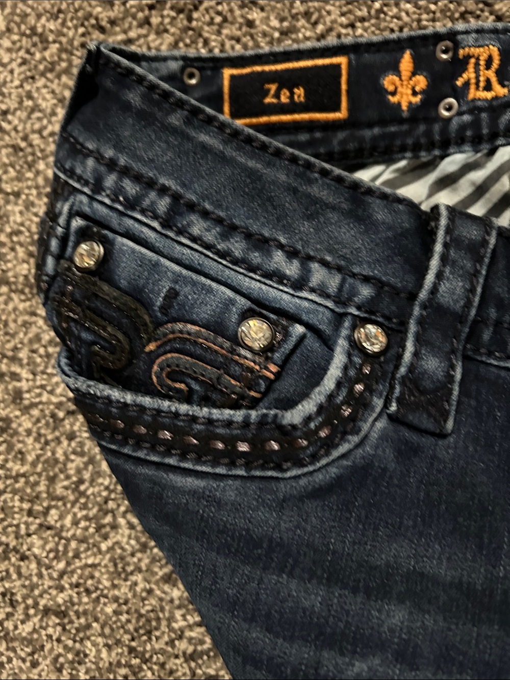 Rock Revival Blue Denim Jeans with Black Embroidered Pockets - Picture 5 of 6